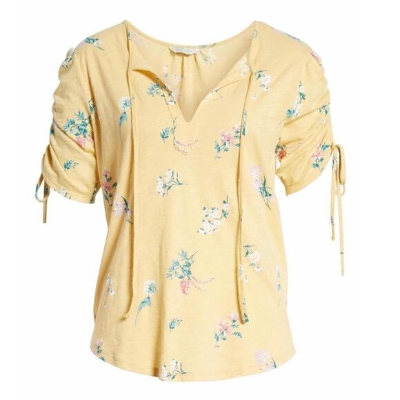Lucky Brand | Ruched Floral Top | Yellow - Picture 2 of 7